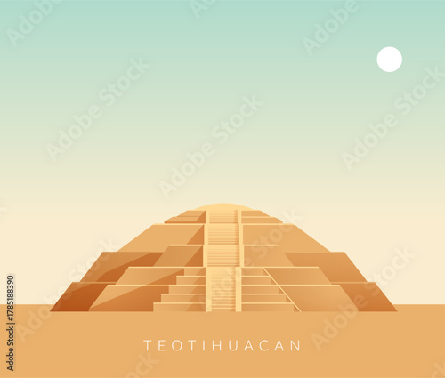 Teotihuacan known for Mesoamerican Pyramids - Stock Illustration