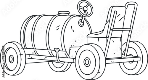 Outline illustration of a vintage cart design featuring a large barrel and simple wheels, ideal for agricultural or playful themes.