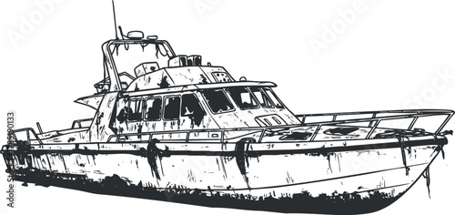 Hand-drawn vector illustration of a boat in sketch style, ideal for marine-themed designs, branding, and artwork.