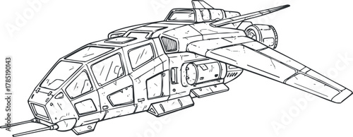 Detailed outline vector illustration of a military helicopter, ideal for engineering and transportation design projects