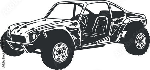 Stylish black and white vector illustration of an off-road dune buggy, perfect for automotive design projects and adventure themes