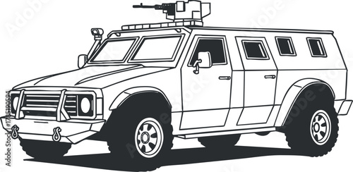 Outline vector illustration of an armored vehicle designed for tactical and security purposes in modern environments