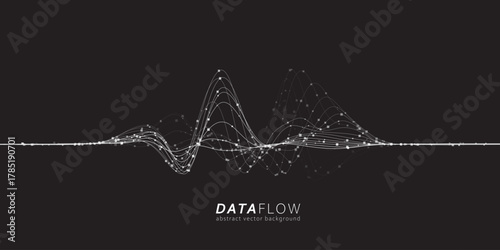 Big Data Flow wavy lines. Minimalistic neural network information flow. Digital dynamic trails of data.