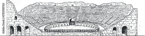 Detailed vector illustration of an ancient amphitheater interior, showcasing architectural design and historical significance.