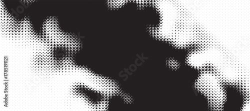 Triangle slanted linear halftone pattern background with noise dither. Abstract geometric backdrop with trendy mosaic effect. Dynamic fade.