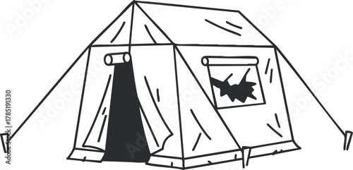 Hand-drawn vector illustration of a camping tent, perfect for outdoor adventure and travel-themed designs