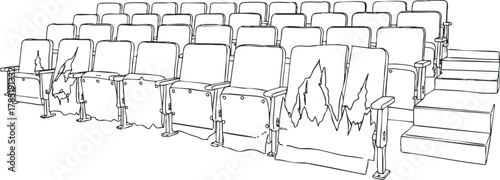 Outline vector illustration of empty theater seating arrangement for event planning and entertainment design projects