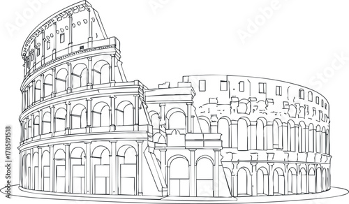 Detailed outline vector illustration of the Colosseum in Rome, perfect for travel and architecture-related projects