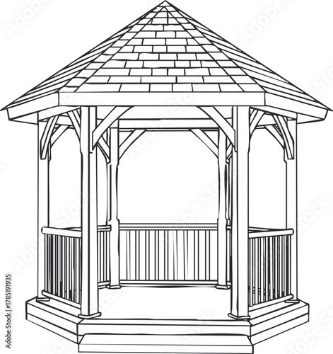 Outline vector illustration of a gazebo design, ideal for outdoor settings and landscaping projects