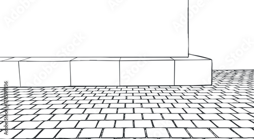 Minimalist black and white vector illustration of a brick pavement and wall for architectural design and background use