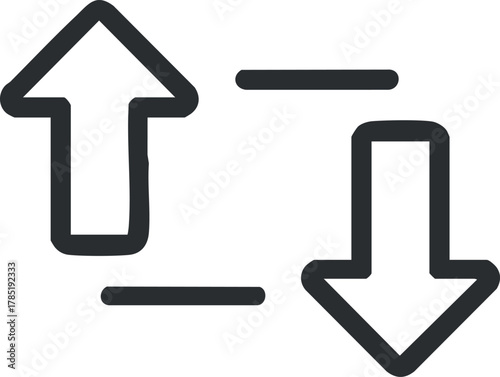 Minimalist black and white vector illustration of directional arrows representing movement and exchange concepts for design and branding.