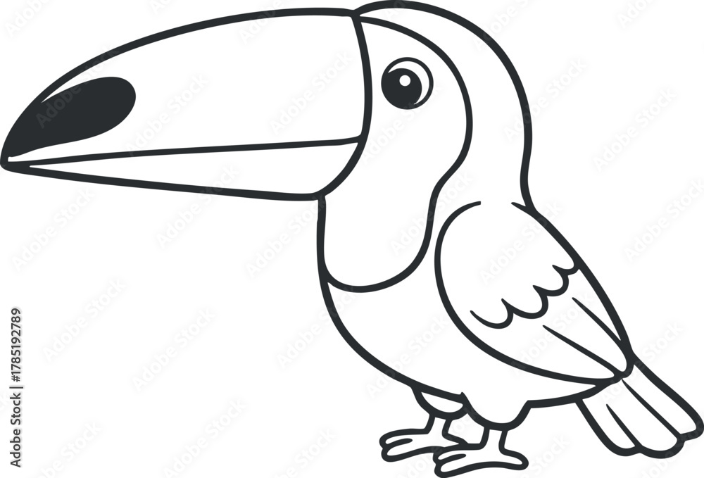 Obraz premium Playful outline vector illustration of a toucan, ideal for nature-themed designs, logos, or educational materials