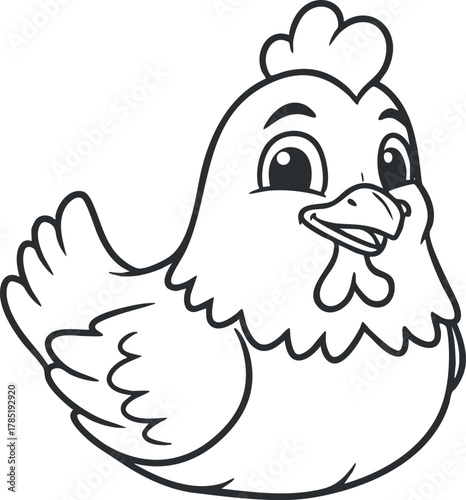 Cute cartoon vector illustration of a happy chicken character, ideal for children's books, farm themes, or educational materials