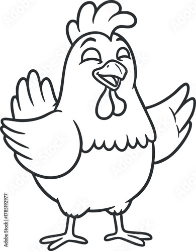 Playful outline illustration of a happy chicken character, perfect for farm-themed designs and playful branding projects