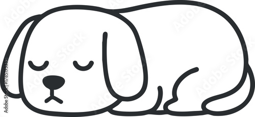 Cute minimalist vector illustration of a sleeping puppy, perfect for pet-themed designs and projects