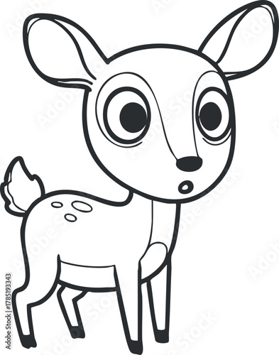 Cute cartoon vector illustration of a young deer character featuring simple line art style for children's designs