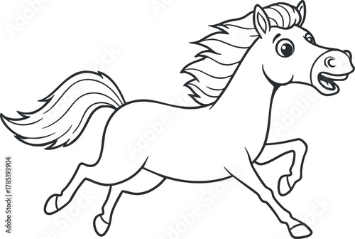 Playful outline vector illustration of a running horse, perfect for children’s education, animal-themed designs, and creative projects