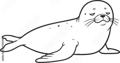 Cute cartoon vector illustration of a relaxed seal character in a minimalist style for children's books and educational materials
