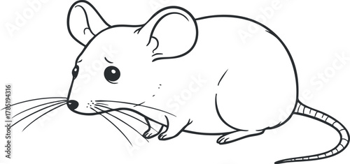 Cute cartoon outline vector illustration of a mouse, ideal for children's books, educational materials, or playful designs