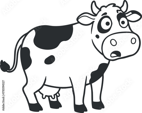 Cartoon-style vector illustration of a cute cow character, perfect for children's educational materials or farm-themed designs