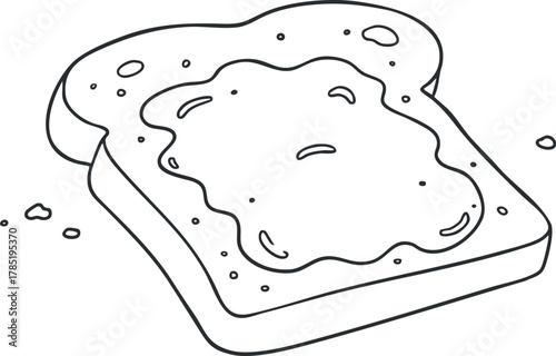 Outline vector illustration of a slice of toast with jam for food-related designs and culinary projects