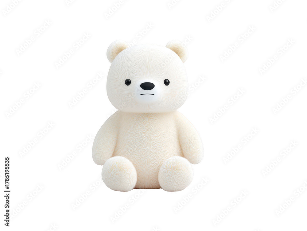 Obraz premium White teddy bear plush toy soft texture cute sitting isolated minimal children adorable stuffed animal calm expression gift nursery decor childhood innocence happiness