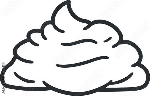 Outline vector illustration of whipped cream, ideal for food-related designs and dessert concepts
