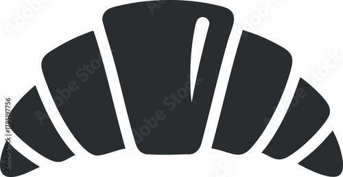 Minimalist black and white vector illustration of a croissant, perfect for bakery branding and food design projects