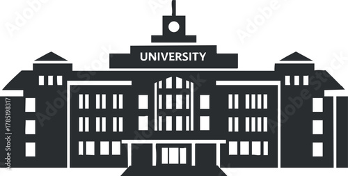 Modern flat design vector illustration of a university building suitable for educational branding and promotional materials