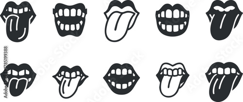 Vector illustration set of playful mouth and tongue expressions for fun designs and creative projects