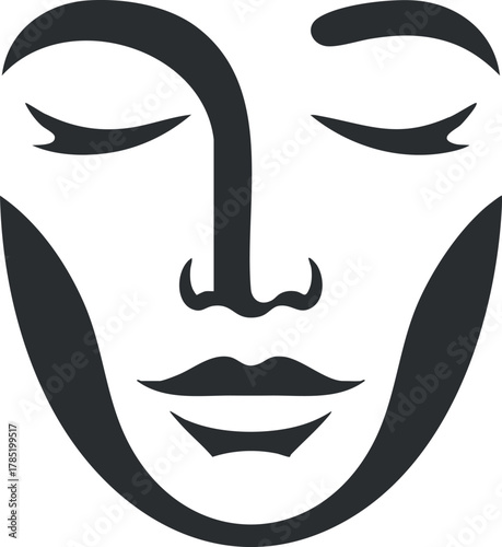 Stylized minimalist vector illustration of a serene face with closed eyes, perfect for wellness and beauty branding.