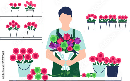 Florist Arranging a Bouquet in a Flower Shop.