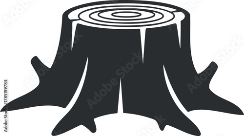 Minimalist black and white vector illustration of a tree stump, ideal for nature-themed designs and eco-friendly projects