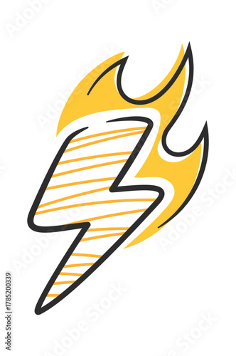 Yellow burning thunderbolt doodle strike