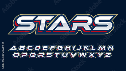 Futuristic 3d chrome and red 3d sports team isolated letters