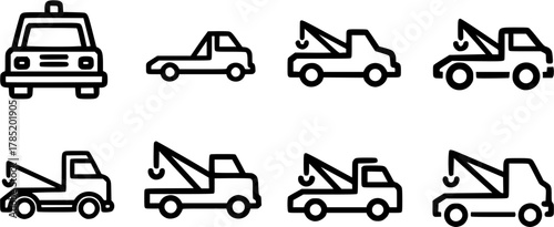Tow truck icon collection. Line vector sign, symbol for web and mobile
