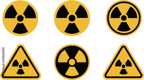 Set of radiation warning symbols simple flat vector design elements isolated on white background