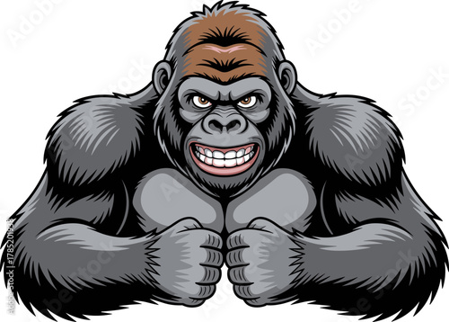 Cartoon gorilla flexing its muscles an illustration of a strong primate great for mascot or logo design