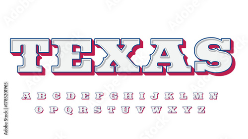 3d white blue and red bevel old western typography