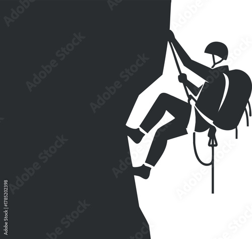 Silhouette vector illustration of a climber ascending a rock face, perfect for outdoor adventure themes and sports design.