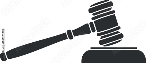 Minimalist black and white vector illustration of a gavel symbolizing law and justice for legal design projects
