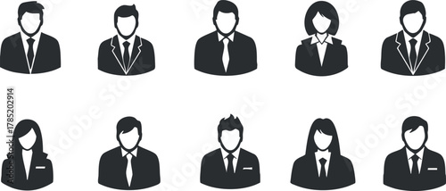 Collection of minimalist black and white vector silhouettes of professional business people for corporate and branding projects