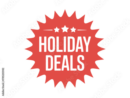 A red starburst sticker announces holiday deals with three small stars above the text.