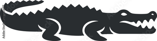 Stylized black and white vector illustration of a crocodile silhouette for wildlife and nature-themed design projects