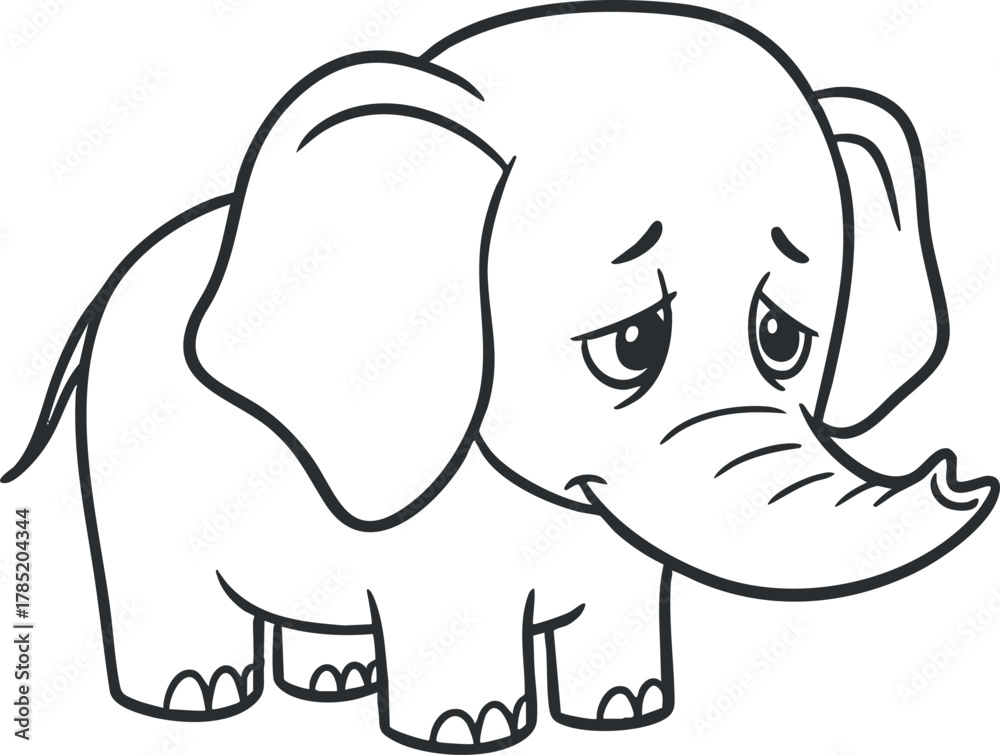 Fototapeta premium Cute cartoon vector illustration of a sad elephant character, perfect for children's books, educational materials, and playful design projects
