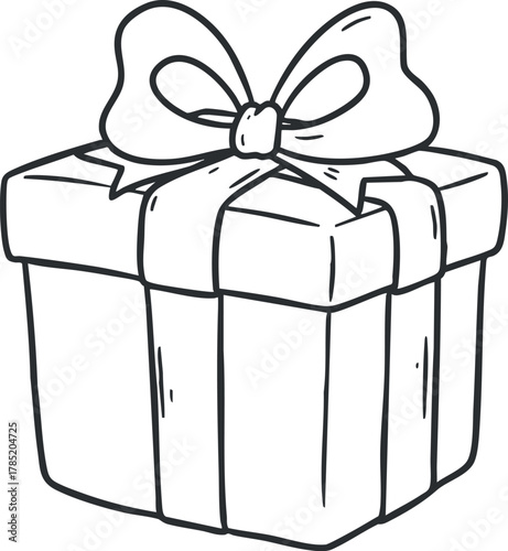 Hand-drawn outline illustration of a gift box with a bow, perfect for holiday and celebration design projects