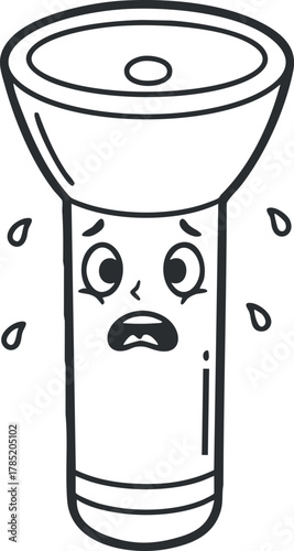 Cute cartoon vector illustration of a scared flashlight character expressing fear with big eyes and sweat drops