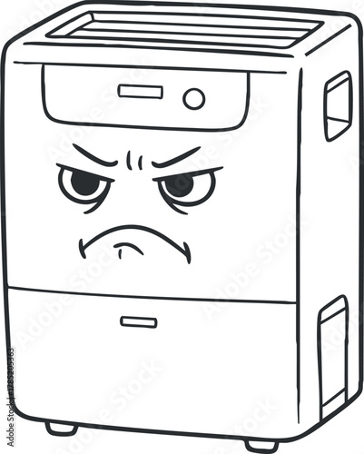 Whimsical cartoon-style vector illustration of an angry refrigerator with a frowning expression, ideal for kitchen humor projects.