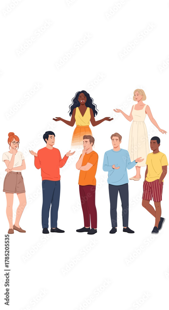 Fototapeta premium Diverse group of young adults standing and interacting together.