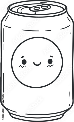 Cute cartoon vector illustration of a smiling beverage can, ideal for children’s products, packaging, and fun designs